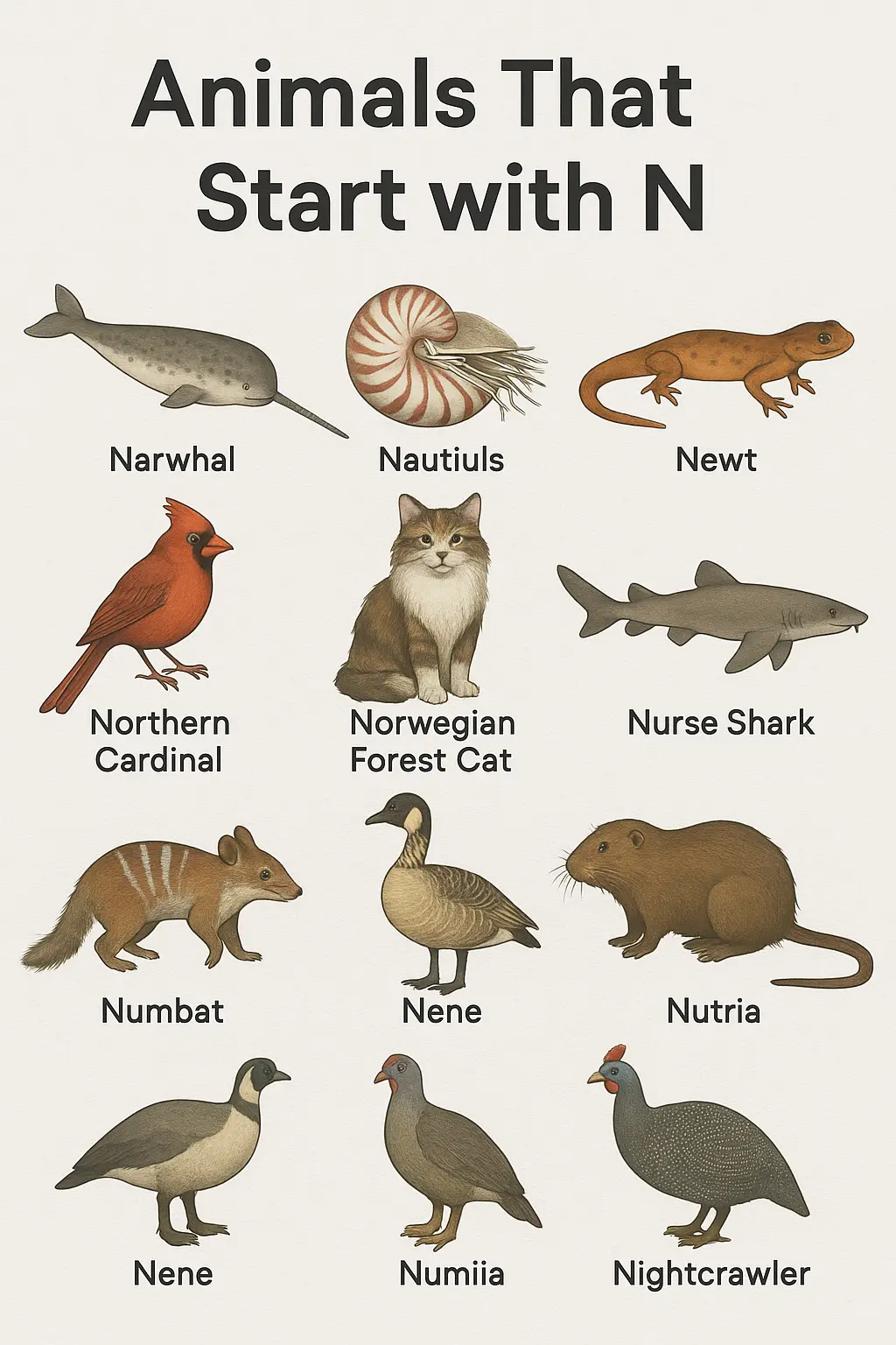 Animals that start with n
